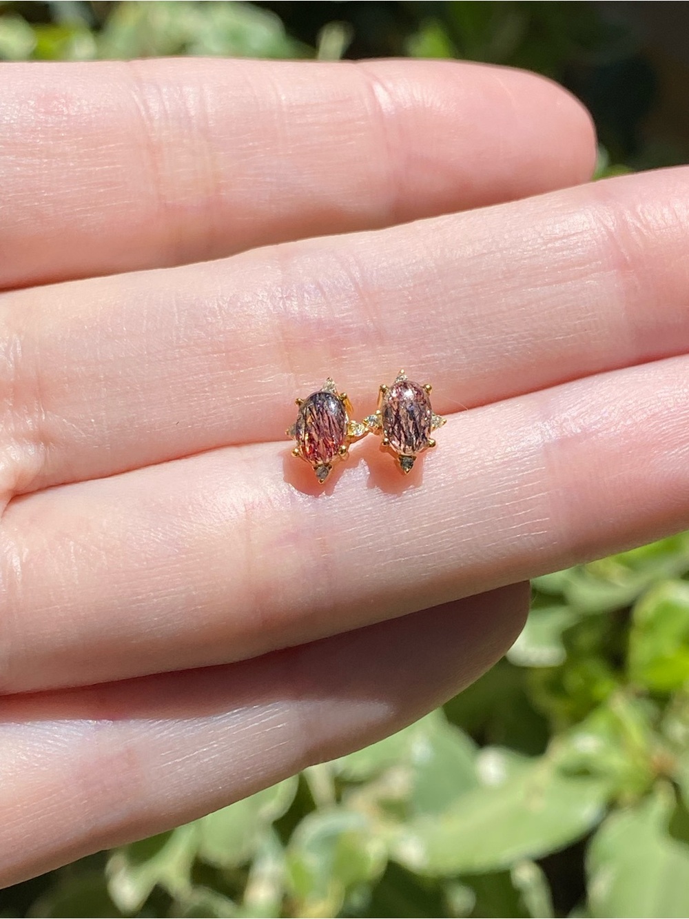 Natural Super Seven Stud Earrings S925 Gold Plated Sterling